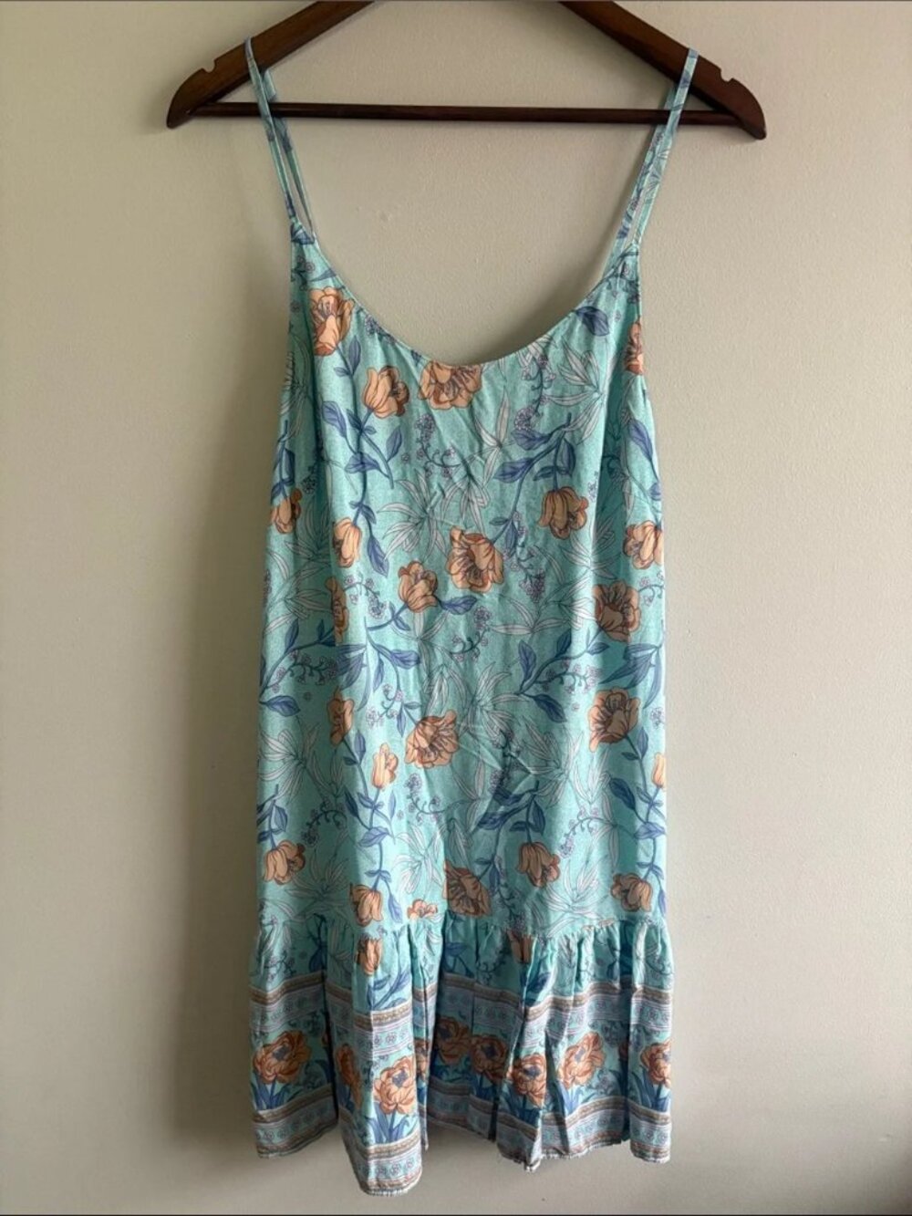 Watoriwa Light Blue Floral Slip Dress Boho Midi Sundress Size L 12-14